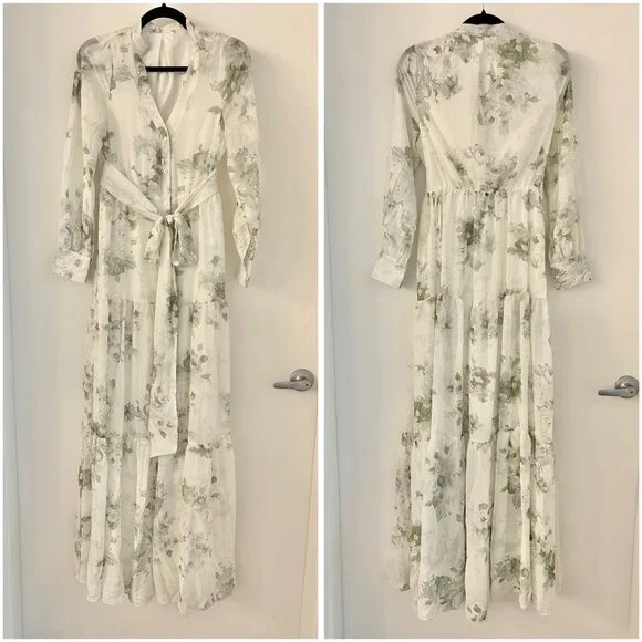 Baltic Born Lizette Maxi Dress in White Green Sage Floral Size S NWOT - Picture 3 of 10